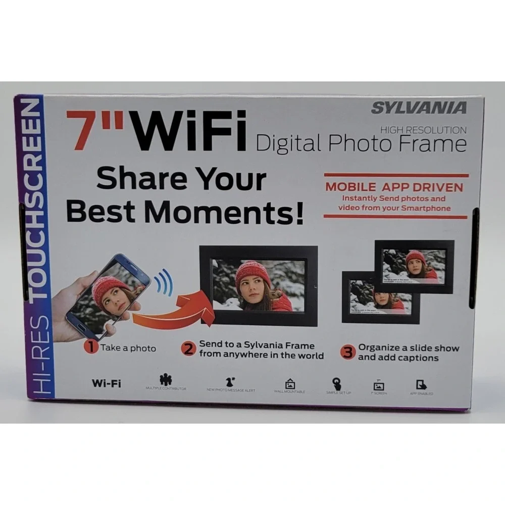 NIB SYLVANIA  WiFi 7 inch Digital Photo Picture Frame Black SDPF7904-DG